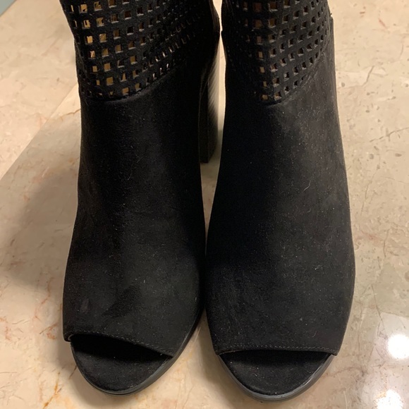 Report peep toe booties, black suede, woman’s size 8, silver zipper accents. - Picture 2 of 6